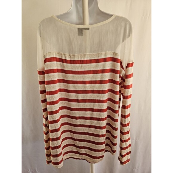 DKNY Jeans Blouse Womens Ivory Striped Lightweight Shirt Size Large - Picture 3 of 9